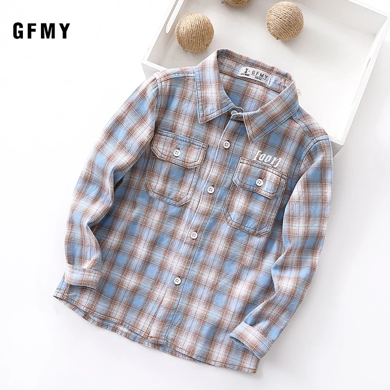 gray lattice GFMY/ г. Новая весенняя Модная рубашка в клетку с длинными рукавами из хлопка для мальчиков От 4 до 14 лет повседневная одежда для больших детей может быть пальто, 3976 - Цвет: gray lattice