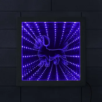 

Dachshund LED Infinity Mirror Wall Art Picture Wood Frame Sausage Dog LED Neon Light Tunnel Lamp Wiener-Dog illuminated Mirror