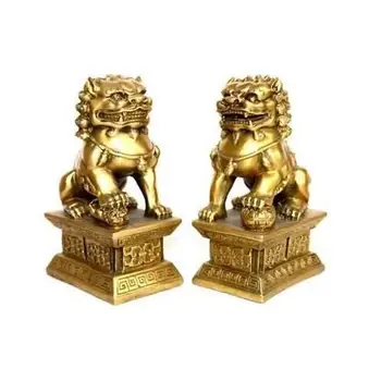 

YM 305 A pair of Chinese tibet brass statue foo dogs Lions