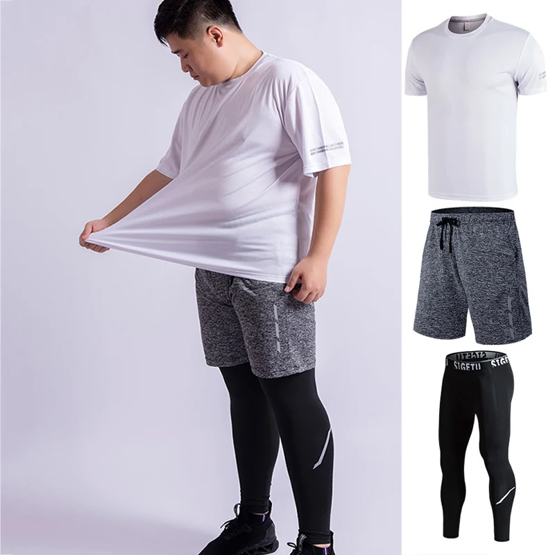 Breathable Mesh T Shirt+Shorts+Pants 3 Pcs Running Suit Men Plus Size 5XL/6XL Quick Dry Sport Set Gym Fitness Tracksuit Clothing