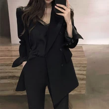 Korean Stylish Ladies Blazer Loose Solid Black Casual Suit Jacket Blazer Dames High Street Spring Autumn Women Blazer MM60NXZ