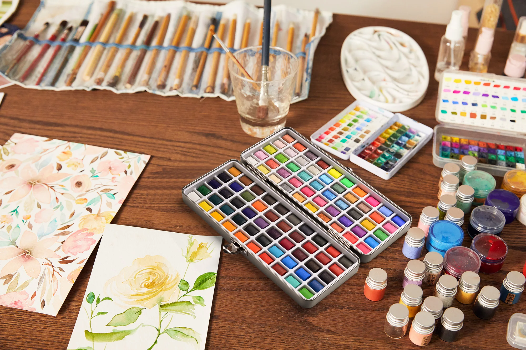 Conjunto de Pintura Metálico e Fluorescente de Pérolas Artes para Pintura em Água Sólida com 90 Aquarela Cores Contém Glitter - 100 21 Material escolar e de escritório