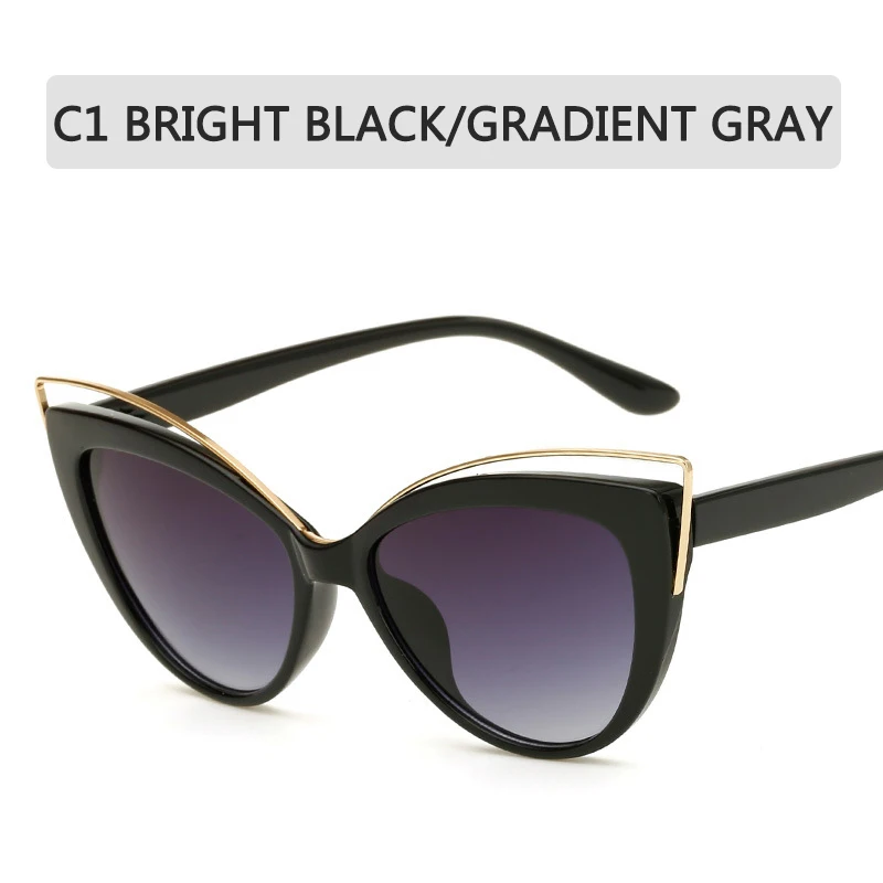 Модные женские солнцезащитные очки "кошачий глаз", брендовые, дизайнерские, металлические, зеркальные, классические, винтажные, Oculos De Sol Feminino UV400 - Цвет линз: C1
