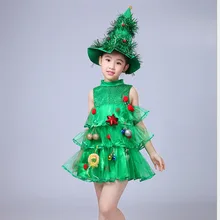 Стиль, детская Рождественская одежда, Рождественская елка для костюма, платье, Сетчатое платье, одежда для выступлений с блестками, маленькая зеленая елка