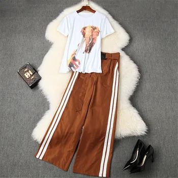

Fashion Streetwear 2020 New Summer Set for Women Casual Two Piece Outfits Short Sleeve Animal Print Top and Pants Matching Sets