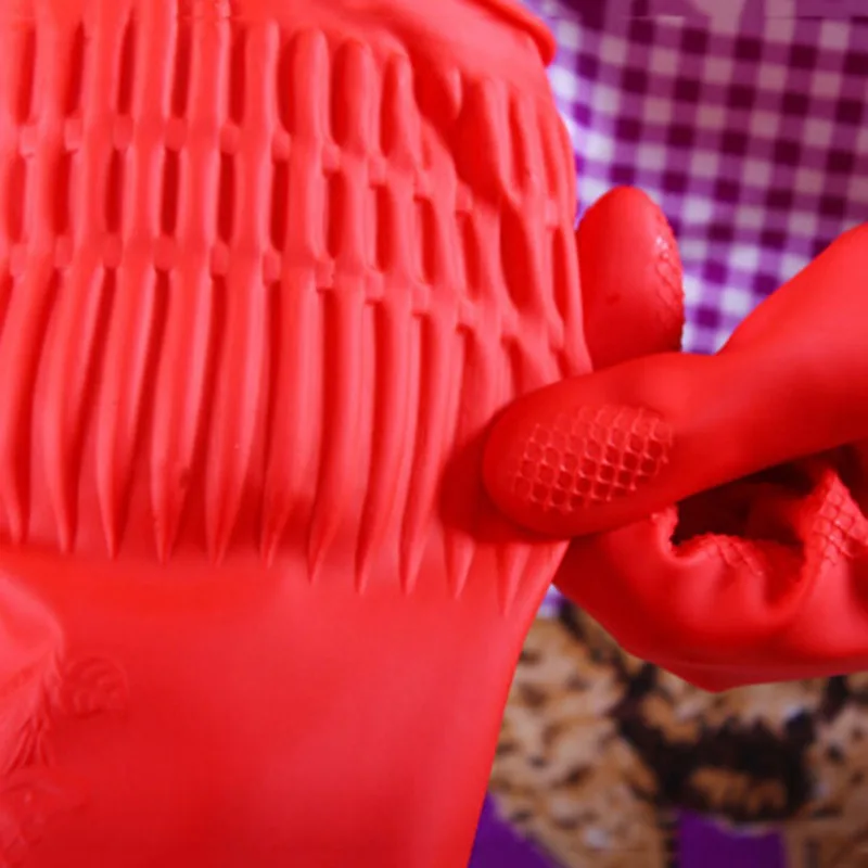 Household Gloves Lady Sale Kitchen Supplies Long Hot Washing Gloves Flexible Comfortable Clean Rubber Red Dish
