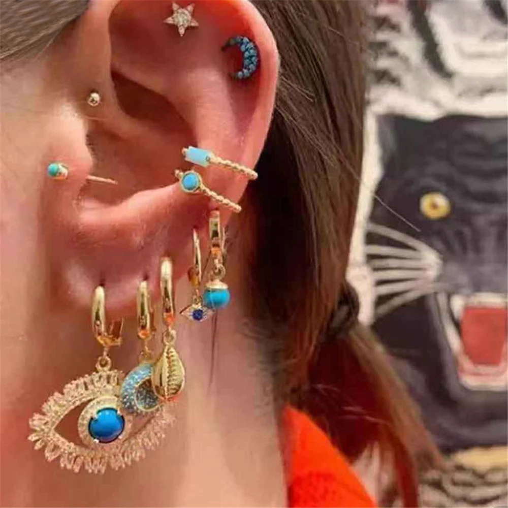 2020 New Boho Fashion Geometric Crystal Eyes Stars Moon Shell Faux Pearls Pendant Mix Earrings For Women Vintage Earring Jewelry | Украшения