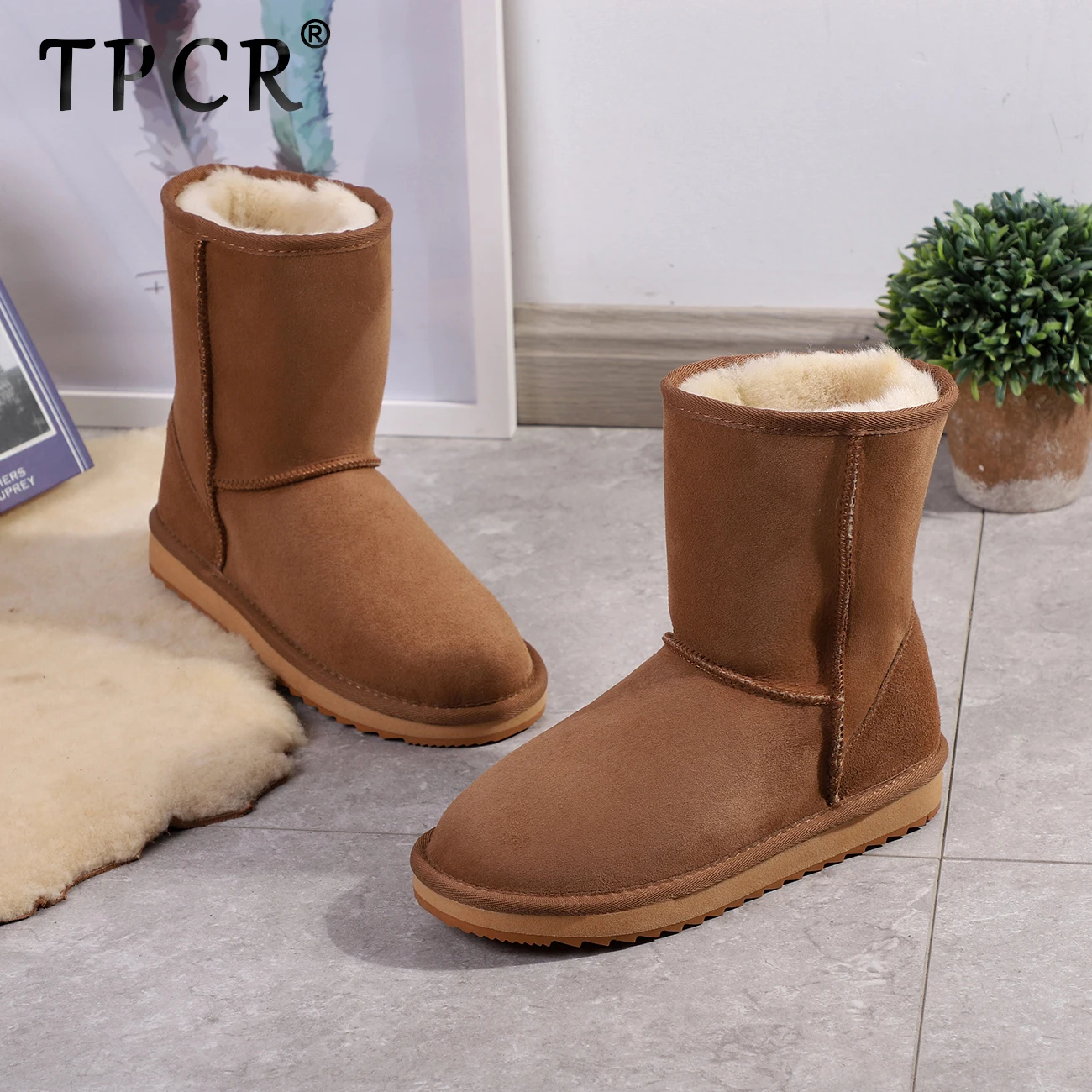 

TPCR 2020 Classic Winter Snow Boots for Women Sheepskin Suede Leather Shearling Fur Boots women Warm Female black gray girl shoe