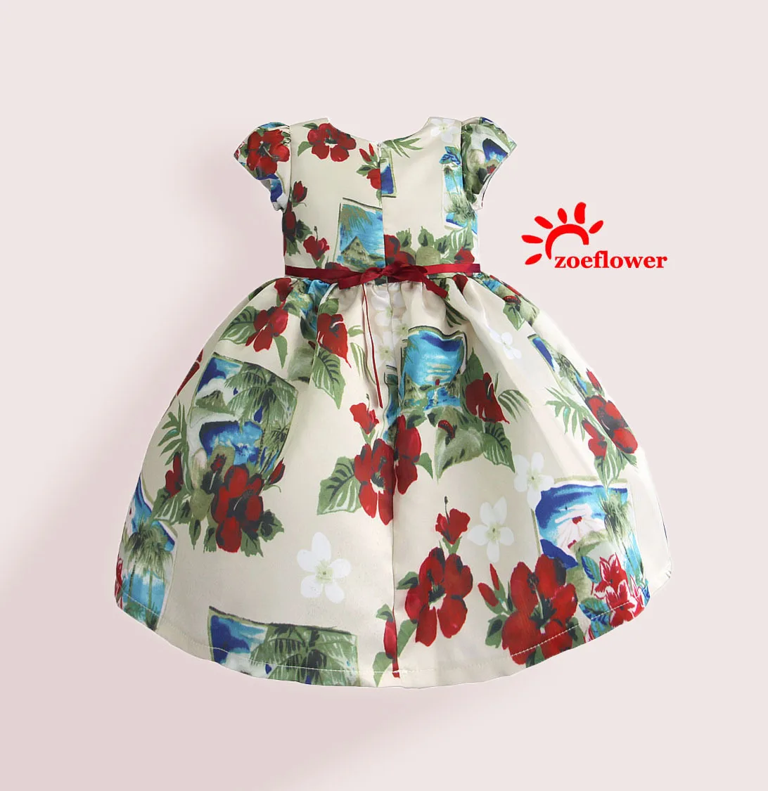 Zoeflower/Летний Стиль; платье с короткими рукавами и хлопковой подкладкой для девочек с принтом розы; повязка для волос