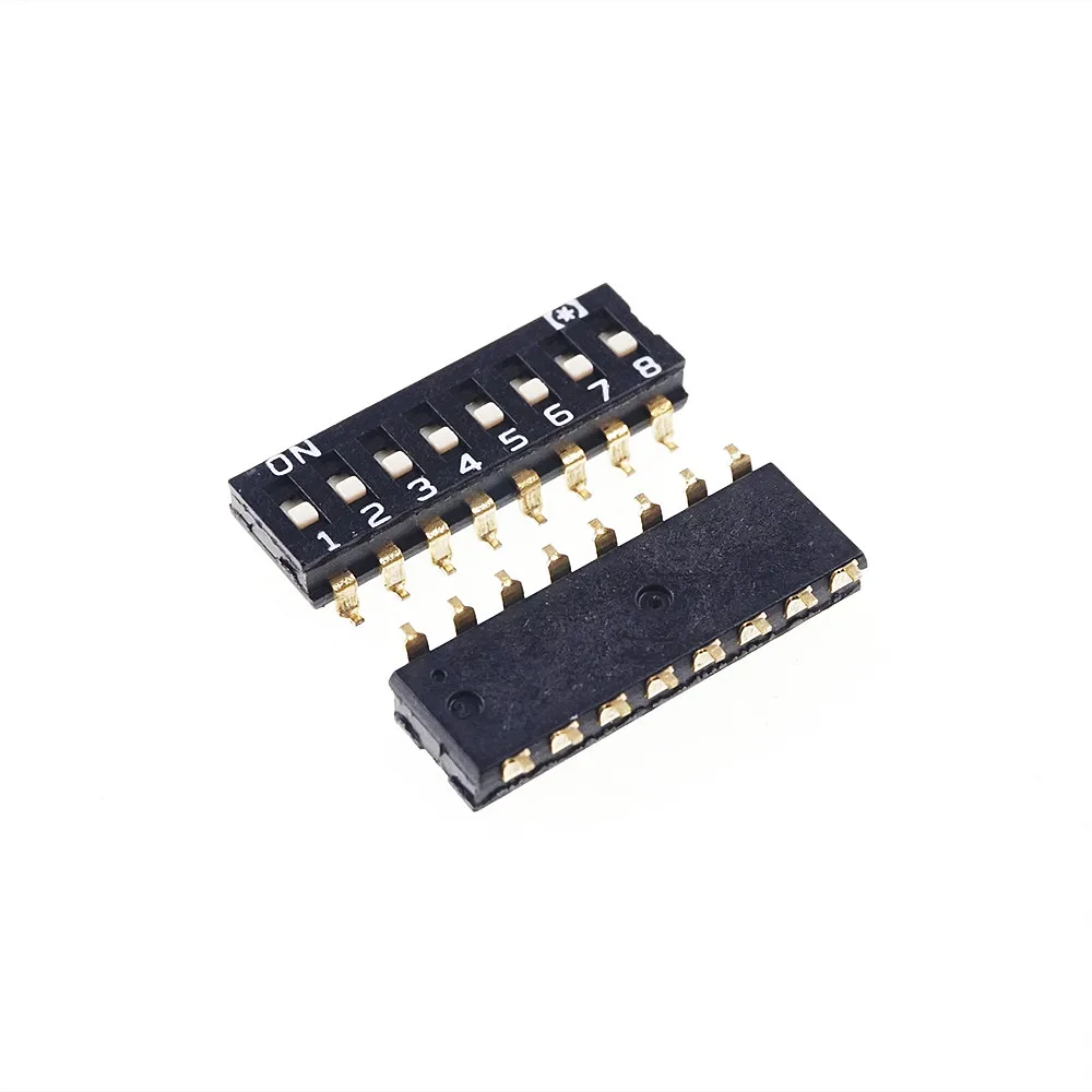 

50pcs 8 Way Dip Switches SPST 8 Position 2.54mm 0.100" SMD Slide Standard Actuator Flush Recessed Gull Wing Reflow Solderable