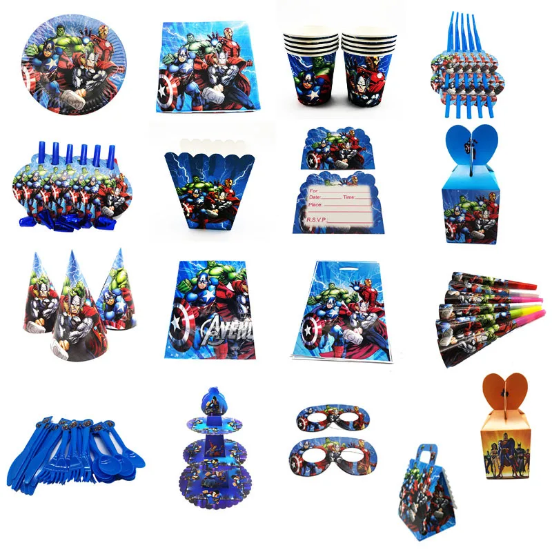 On Sale Disney Marvel-vajilla de fiesta de los Vengadores para niños, decoraciones para fiesta de cumpleaños, suministros para niños, plato y vaso de papel, manteles oo3KMD6eybQ