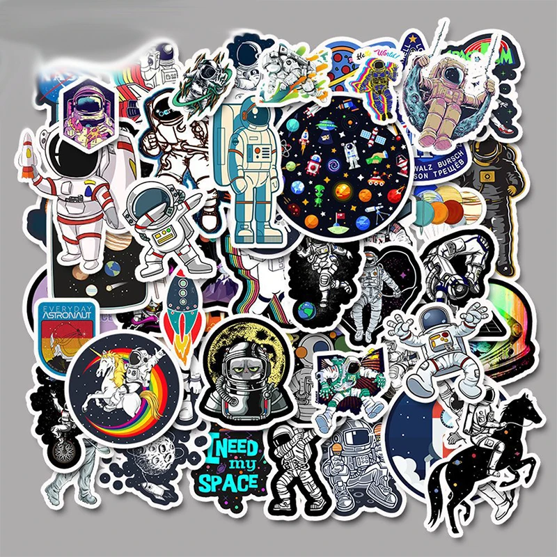 

50 PCS/Pack Astronaut Space Station Stickers Cartoon Lunar Rocket Universe sticky For Trolley Case Computer Graffiti Stickers