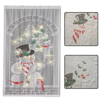 

Christmas Light Up Door Curtain Romantic Lace Snowman Bird Wall Tapestry with String Light for Xmas Party
