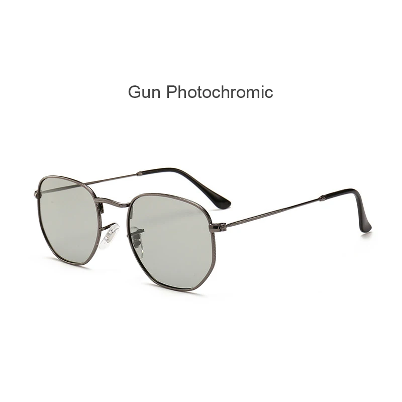 HBK, шестигранные обесцвечивающиеся женские солнцезащитные очки, поляризационные фотохромные многоугольные солнцезащитные очки, мужские очки ночного видения, защитные очки для вождения - Цвет линз: C3 gun photo