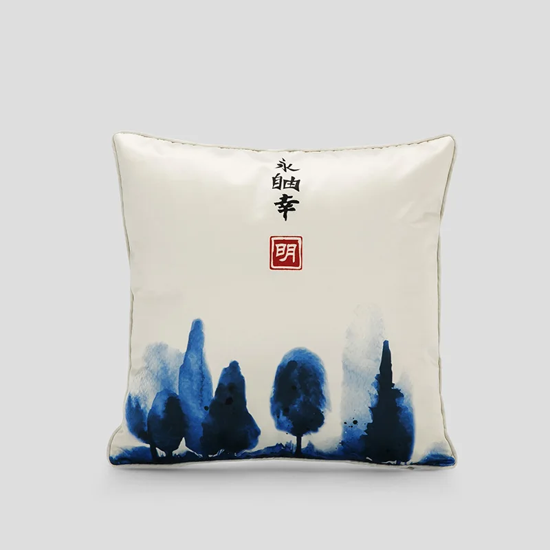 Наволочка в классическом китайском стиле с рисунком чернил сосна Эгрет, наволочка с рисунком павильона, украшение для гостиной, дивана - Цвет: Veemi A