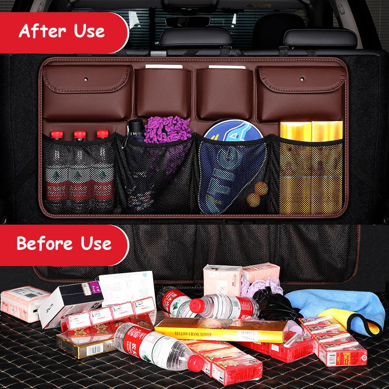 Organizador de maletero de coche de cuero de alta calidad, bolsa de  almacenamiento para asiento trasero 2023, multiusos, accesorios para coche,  suministros - AliExpress