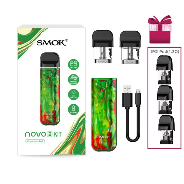 Smok Novo 2 vape pod Комплект 6-25 Вт 800 мАч батарея сетка 2 мл картридж Pod стартовый комплект 1.0ohm DC MTL электронная сигарета - Цвет: Nove 2 Green Red