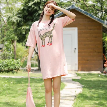 

Casual Loose Lingerie Silk Dress Cute O Neck Women Nightgown Night Dress Knee-Length Pink White Summer Sleep Wear