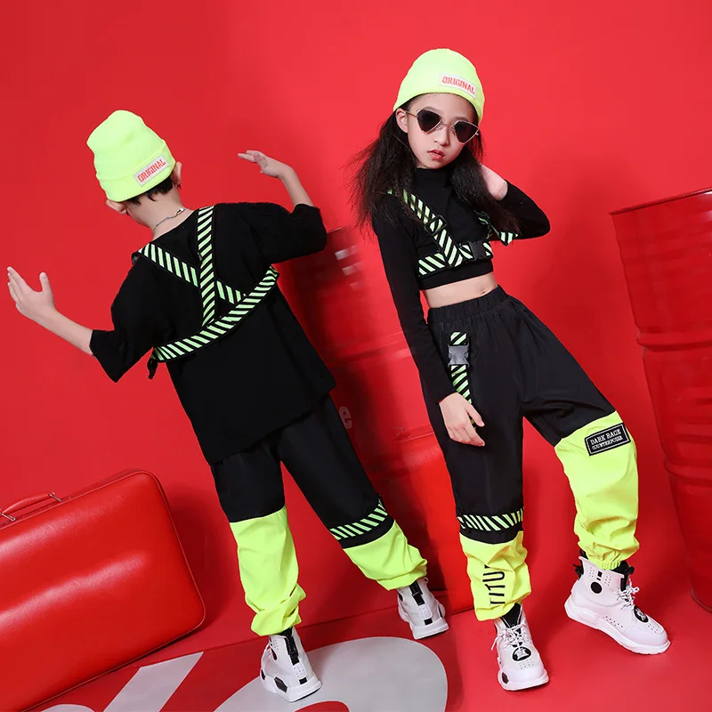 Hip Hop Dance Costumes For Boys Girls Jazz Dance Tops Pants Kids Ballroom Performance Clothes Hiphop Set Stage Outfit
