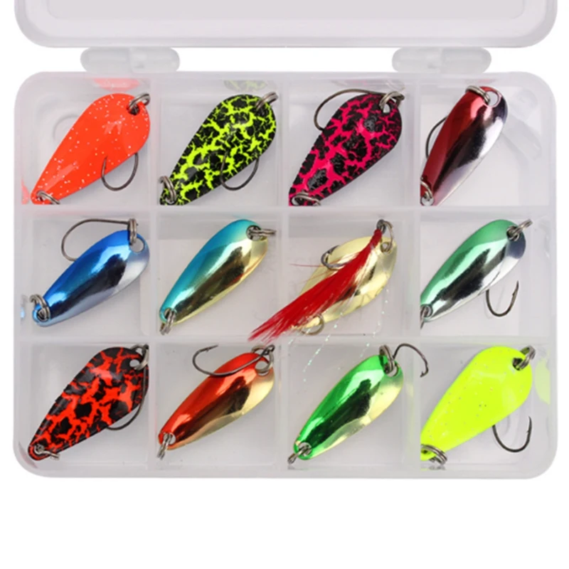

12Pcs Trout Spinners Fishing Bait Spoons Metal Lures Kit Flying Multiple Fishing Spinner Artificial Baits Tackle Set