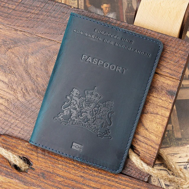 Genuine Leather Nederlands Passport Cover Men Leather Travel Passport holder nederland Business Travel Paspoort Hoesje Blue
