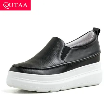 

QUTAA 2020 Round Toe Cow Leather Platform Lace Up All Match Women Shoes Spring Autumn Wedge Heel Quality Sneakers Size 34-39