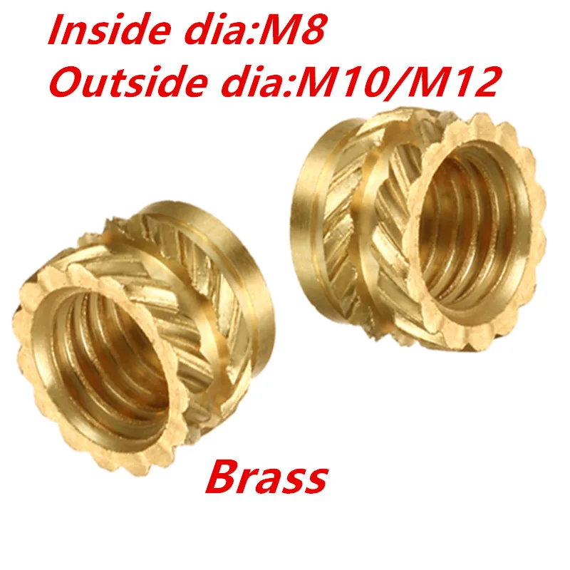 

M8inside dia brass Hot Melt Insert Nuts Heating Molding Copper Thread Insert Nut Double Twill Knurled Injection nut807