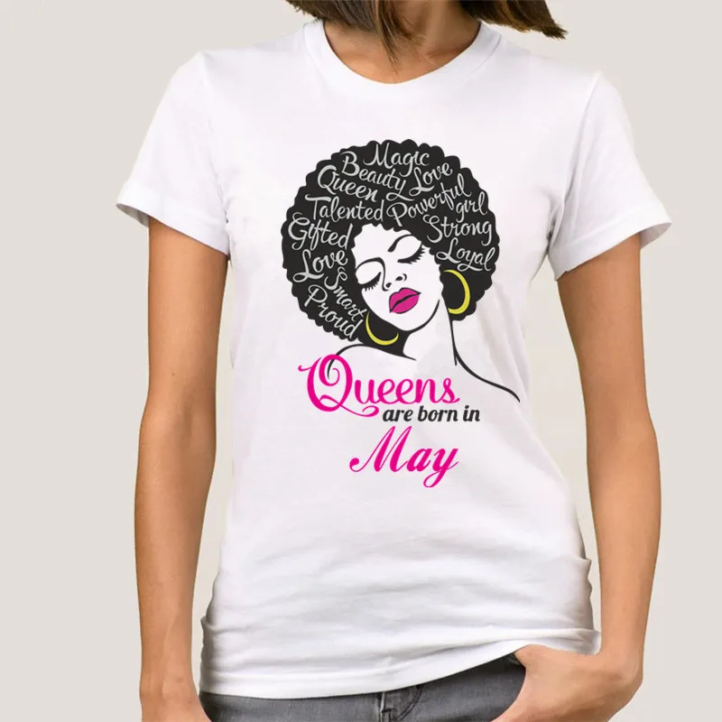 Футболка женская с коротким рукавом и надписью Queen are Born In April May|Футболки| |