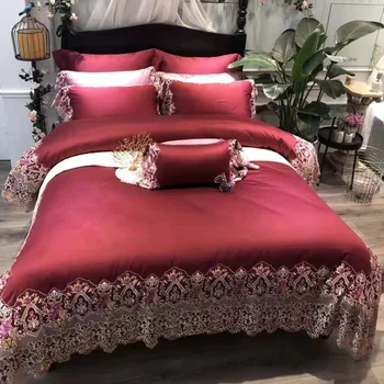 

High-end luxury 100 double-strand Egyptian long-staple cotton four-piece set of satin cotton lace lace bedding