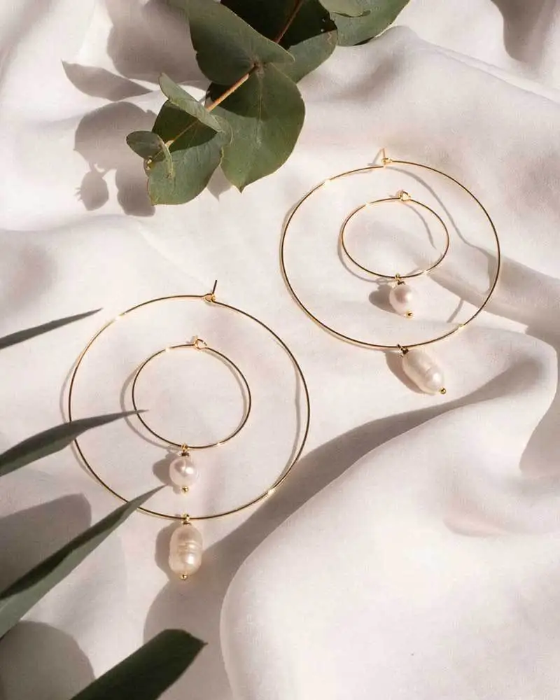 gold Модные женские серьги-кольца с искусственным жемчугом, золотые, серебряные, вечерние, свадебные ювелирные украшения - Окраска металла: gold