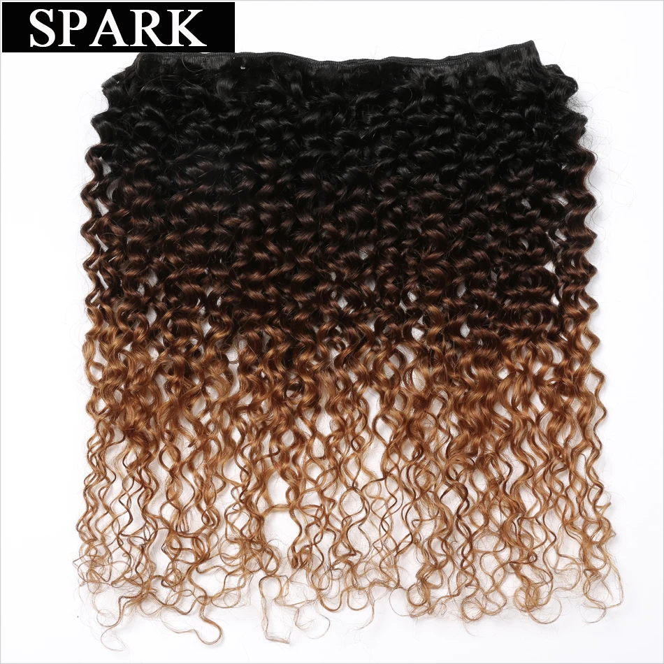 Spark Three Tone Ombre Brazilian Hair Kinky Curly Human Hair Bundles Extensions 10-26inch 1/3/4 Bundles Remy Hair Weave 1B/4/30