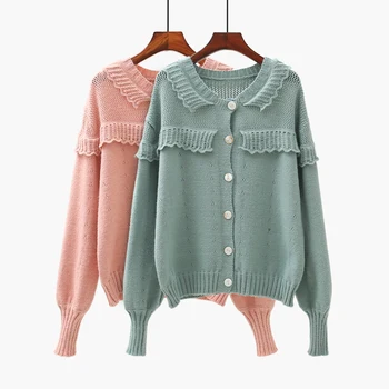 

solid lace patchwork knitted women sweater cardigan 2020 autumn new long-sleeved solid female outwear coat tops