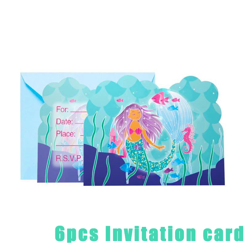 6pcs inviation card Русалка девичий тематический счастливый день рождения фото держатель рамка стенд реквизит океан море ребенок душ девочка праздник день рождения украшения Дети - Цвет: 6pcs inviation card