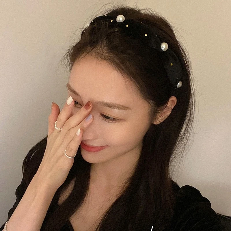 hairclips Korean retro velvet pearl headband net celebrity 2021 new temperament headwear headband all-match go out hair accessories gold hair clips