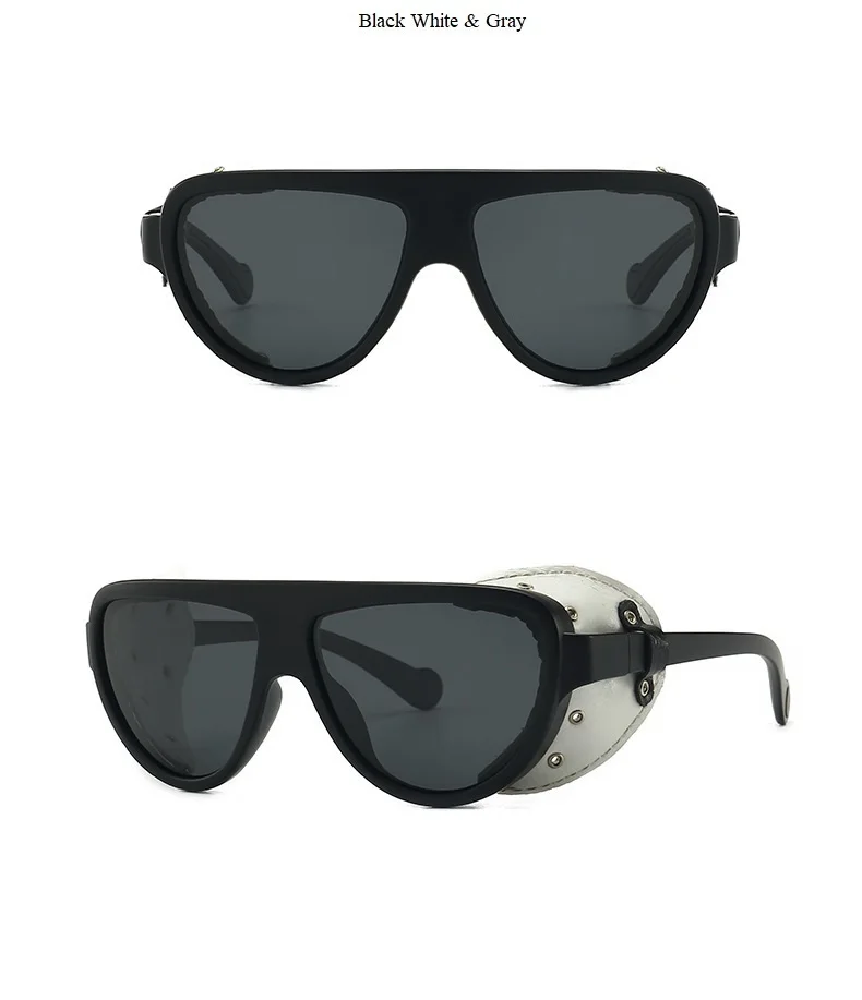 Steampunk Black Pu Leather Frame Polarized Sunglasses For Men Vintage Luxury Brand Round Punk Sun Glasses Women Chic Eyewear New