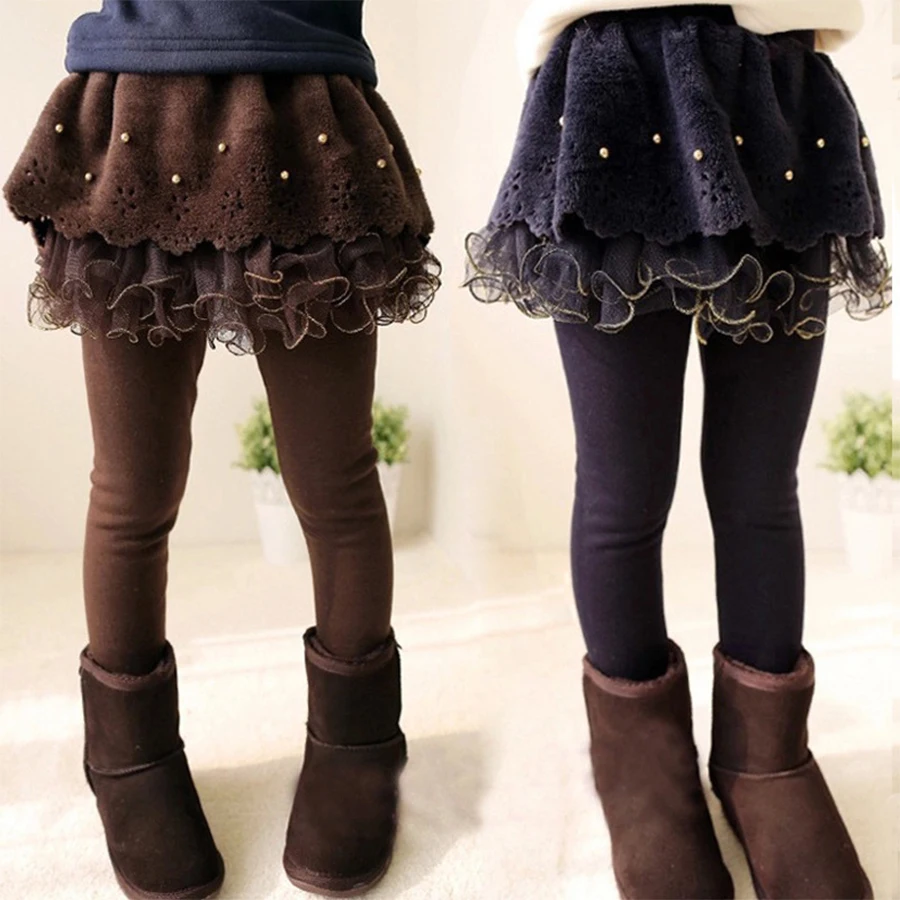 

2019 New Winter Girls Thick Leggings Lace Skirt Legging For Kids Cotton Children Pants Baby Tutu Pants Toddler Warm Trousers