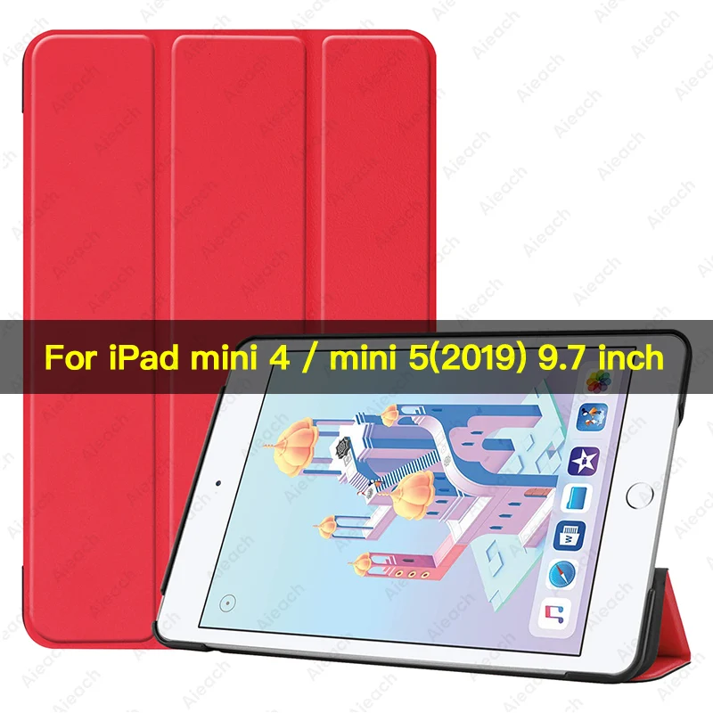 Чехол для iPad mini 5,, 7,9 дюймов, из искусственной кожи, трехслойная подставка, автоматический режим сна, пробуждение, Умный Магнитный чехол для iPad mini 4, чехол, Funda - Цвет: Red
