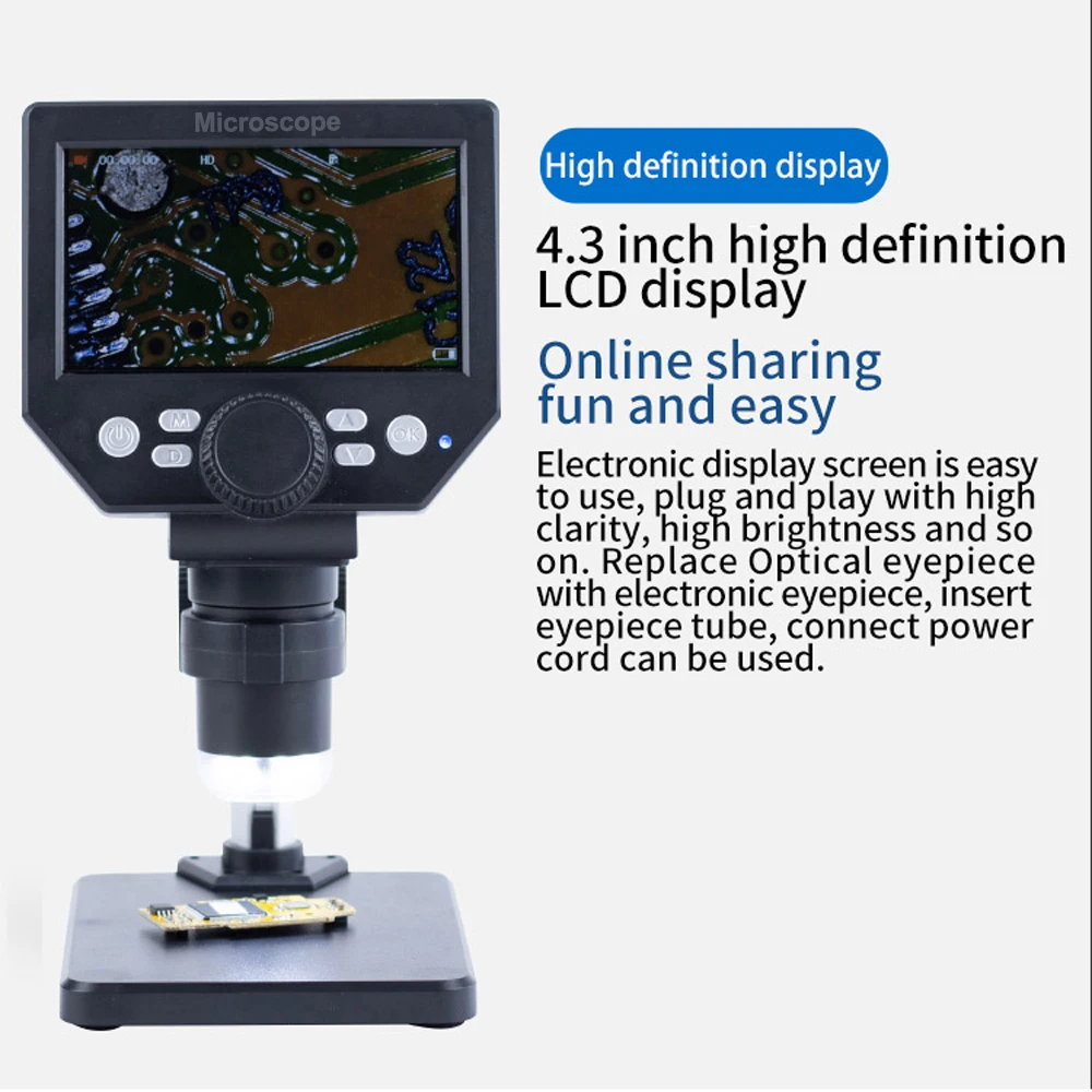 Digital Microscope Handheld Microscope Mini Microscope Pocket Microscope 8MP 1-1000X Digital Microscope for Soldering Electronic 1000X Continuous Amplification Magnifier Microscopes 4.3"