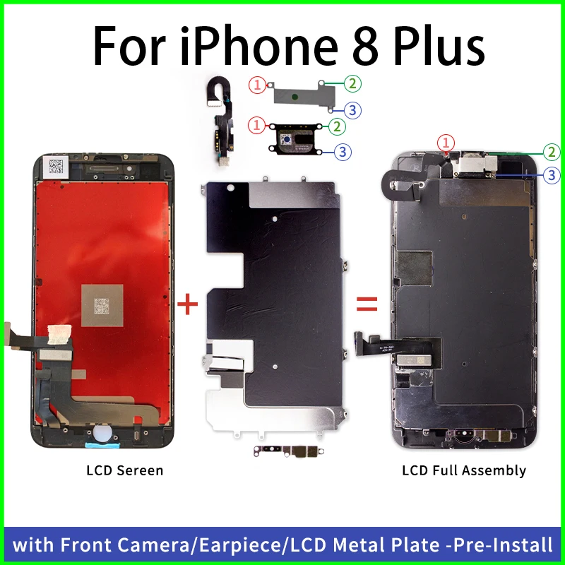 

Complete LCD for iPhone 8 Plus Pantalla Screen Replacement Full Set 3D Touch Digitizer Assembly Display with Front Camera+Earpie