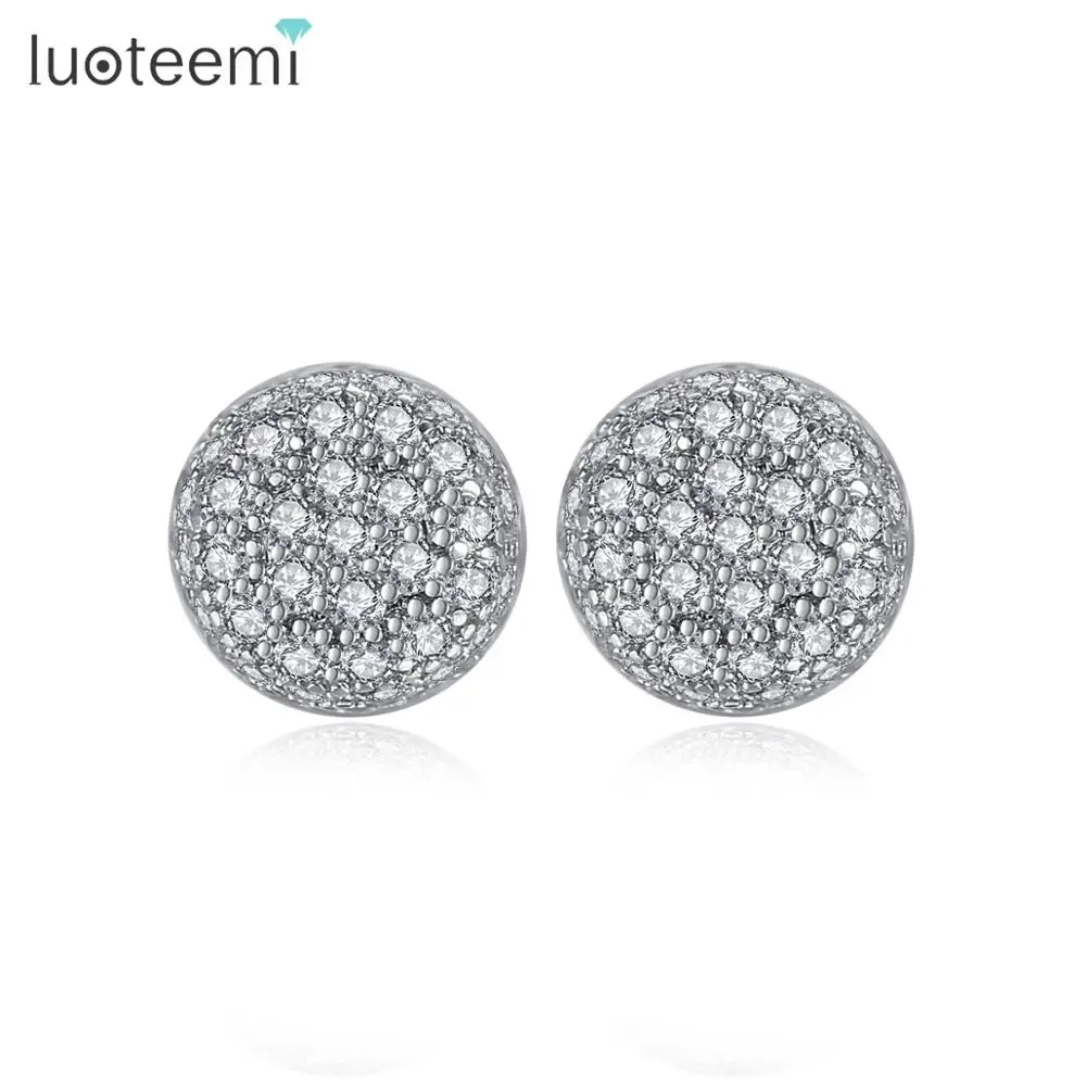 LUOTEEMI Hot Sale Sparking Half Ball Stud Earrings for Women Dating White/ Black Cubic Zircon Three Color Fashion Jewelry Gift | Украшения