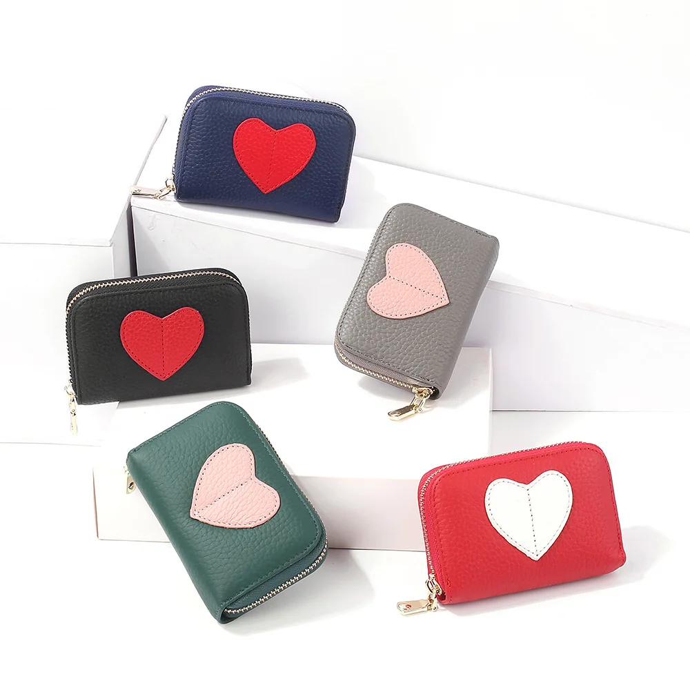 Cute Cartoon Female Bank Credit Card Wallet Women Soft Card Holder Real Leather Coin Pocket Short Purse Cards Cover Case Zipper
