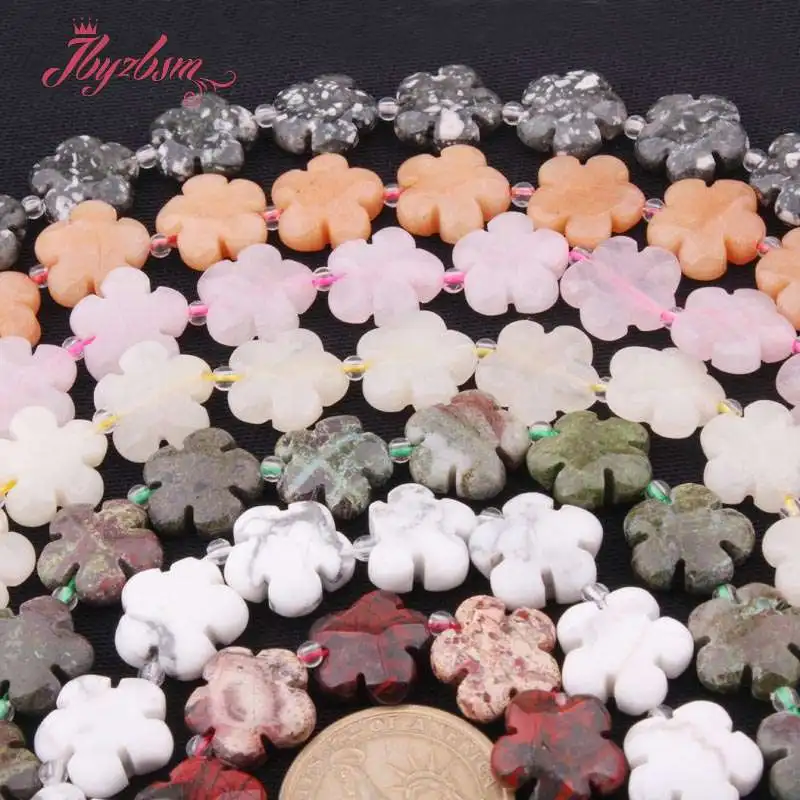 15mm Natural Stone Beads Flower Loose Beads for Needlework DIY Accessories Necklace Bracelets Pendant Jewelry Making 15