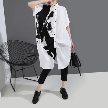 

Spring and Summer New Dresses Plus Size Women's Printed Mid-length Loose Shirt Dresses Featuring Single-breasted Streetwear