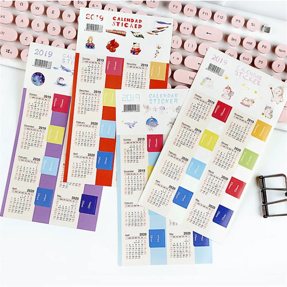 4pcs Calendar 2020 Agenda Plan Decorative Stickers Kawaii Stationery Label Mark Sticker Organizer Office Supplies|Канцелярские
