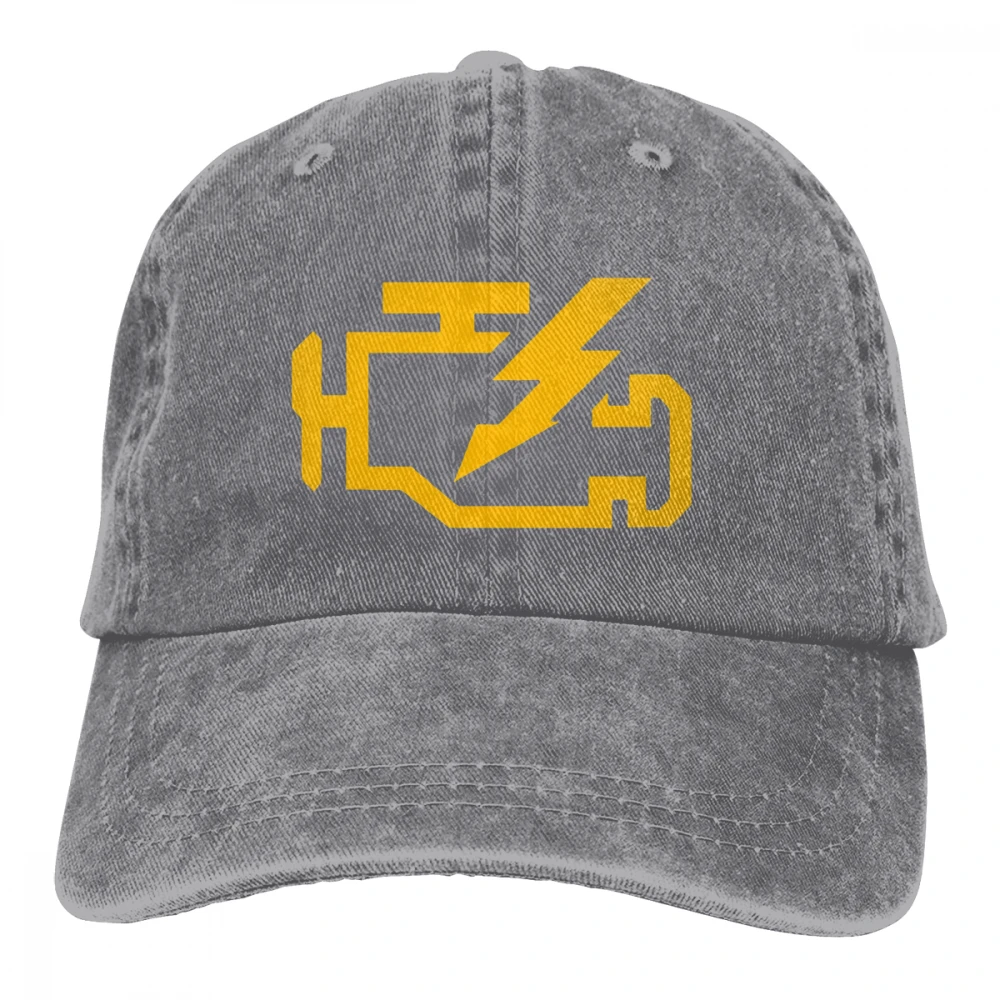 Проверить свет двигателя механик Авто Ремонт Casquette темно-синий унисекс Мужские Женские джинсовые бейсболка с ремешком кепки Регулируемый Гольф папа шляпа