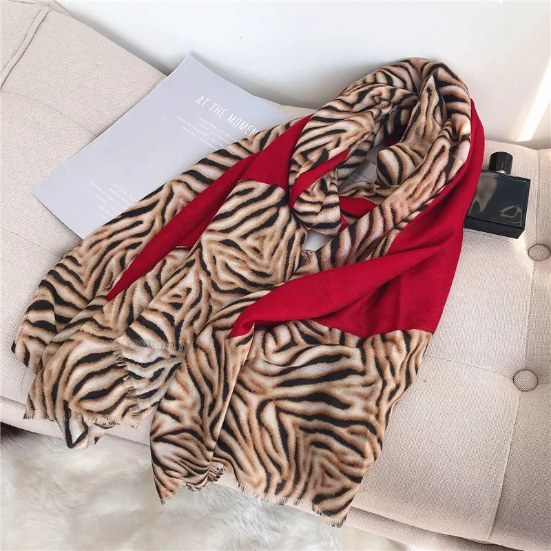 Дизайнерский зимний женский шарф, теплый хлопковый шарф с принтом тигра, шали, Женский шарф хиджаб накидка-шаль