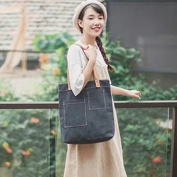 

New women's bag simple fashion canvas bag literary fan fresh handbag large shoulder bag