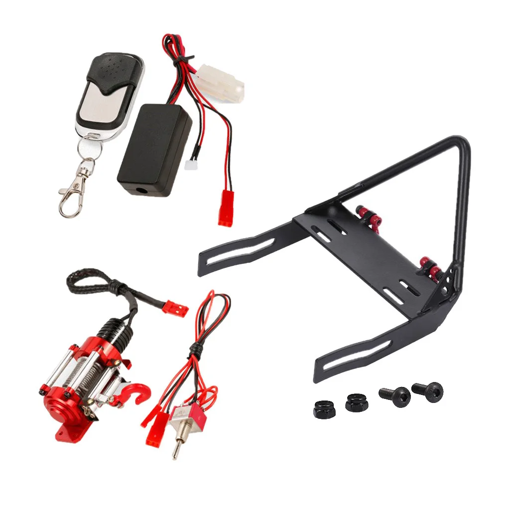 RC Front Bumper with Light for RC Axial SCX10 Jeep RC Rock Crawler, Black Metal,1/10 RC Crawler Car Parts (Black)