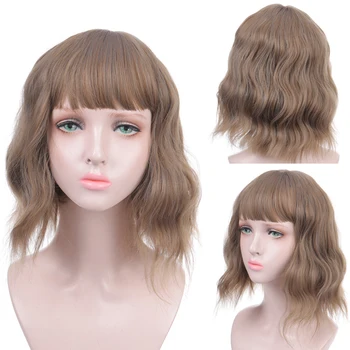 

XUANGUANG Black Synthetic Short Wigs for Women with Bangs Wavy Short Wig Heat Resistant Fiber