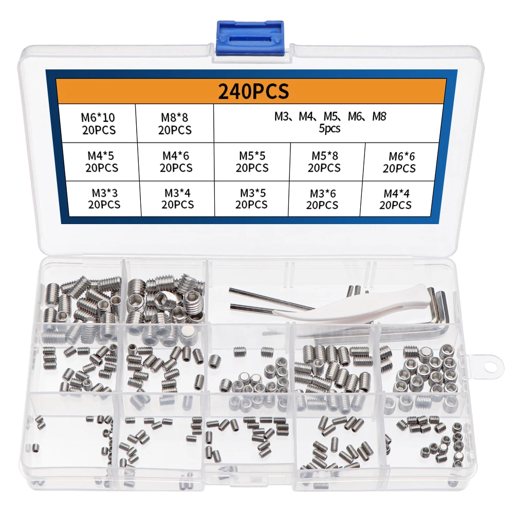 

Hex Grub Screws Set 300pcs 304 Stainless Steel M2.5 M3 M4 M5 M6 M8 Hex Allen Head Socket Bolts with 6 Wrenches and 1 Tweezers